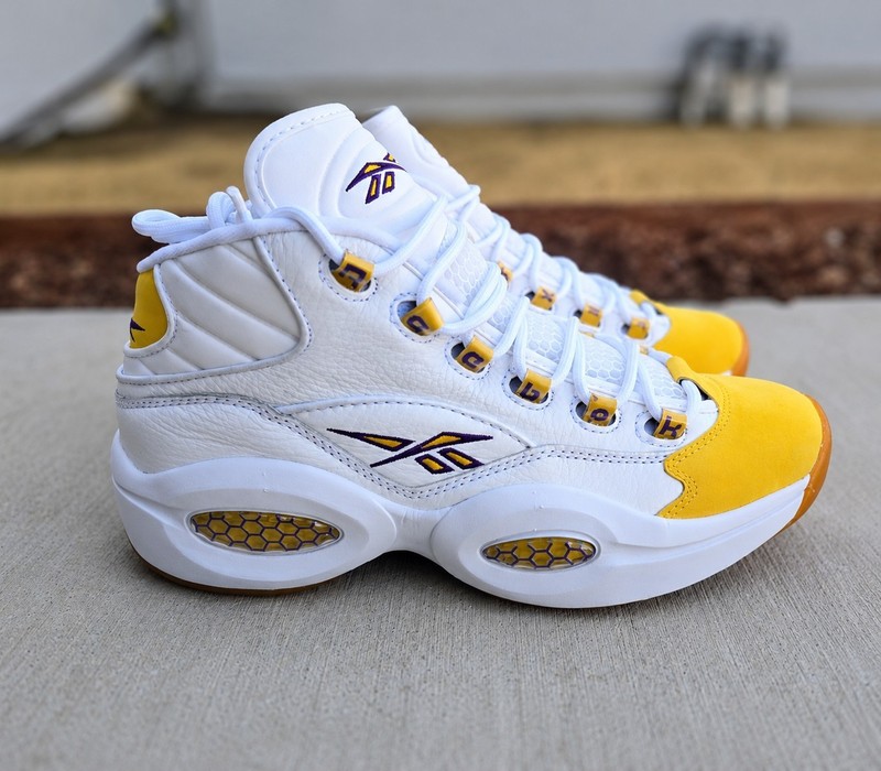 Title: Reebok Question Mid Yellow Toe White Yellow Purple Size 9.5 Brand New No
