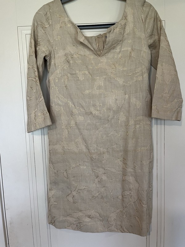 J.CREW Dress Womens S Size 0 Beige Gold Woven Linen Silk Cotton Sheath gallery