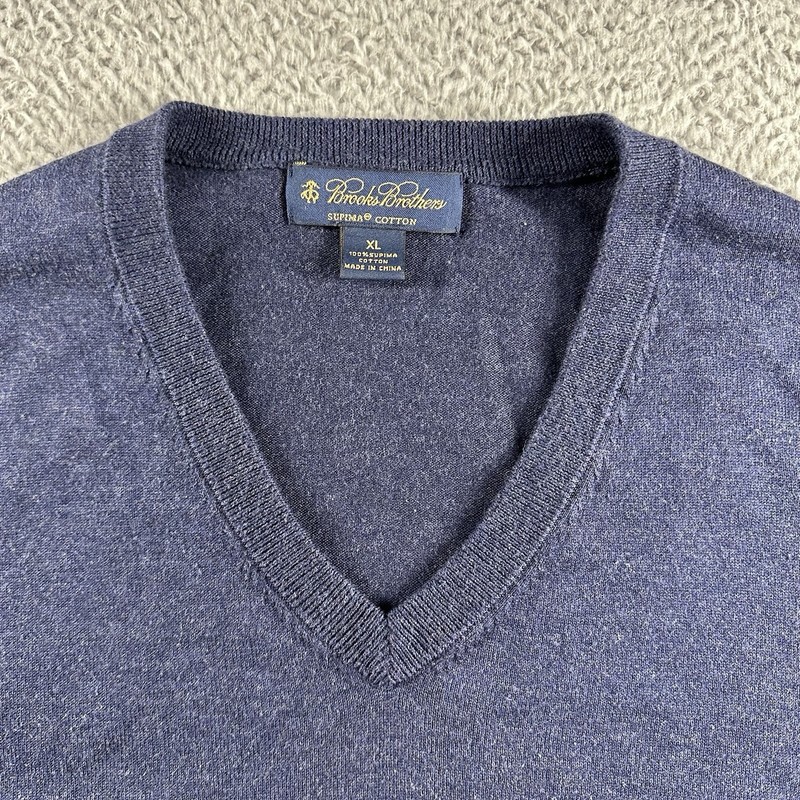 Brooks Brothers Sweater Mens XL Blue Supima Cotton V Neck Casual Dressy gallery
