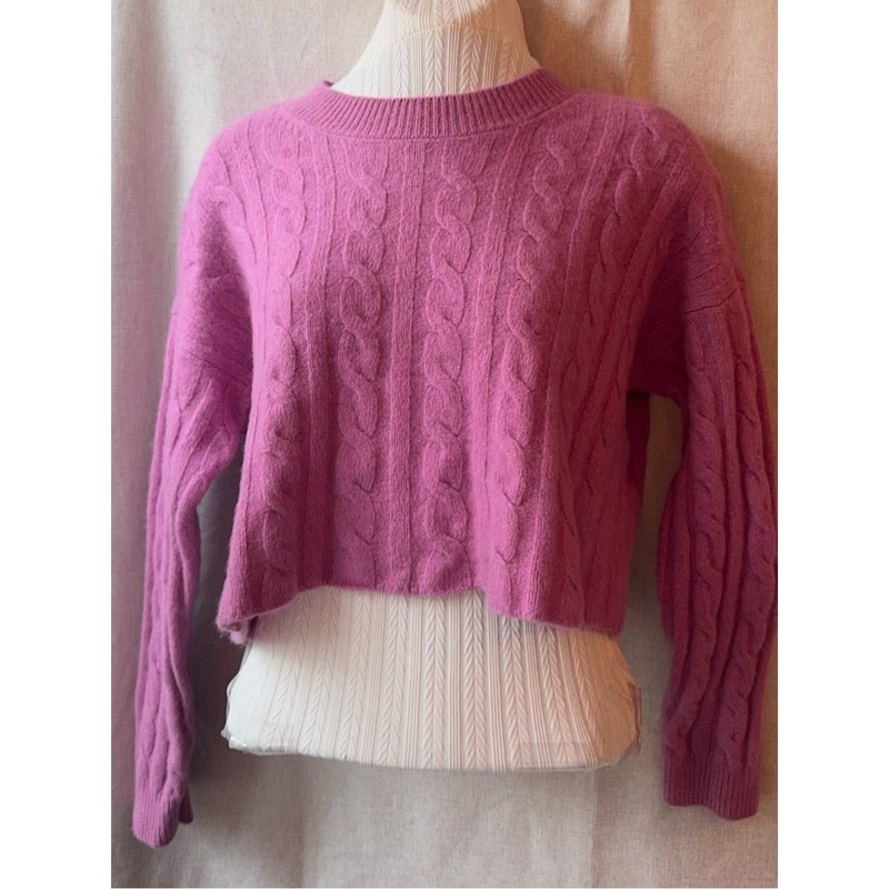 💗 Madewell Re/Sourced Cashmere Bubblegum Manifesto Pink Cable Sweater