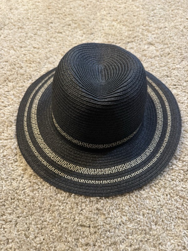 Women’s Time and Tru Striped Straw Panama Hat ONE SIZE Black NEW