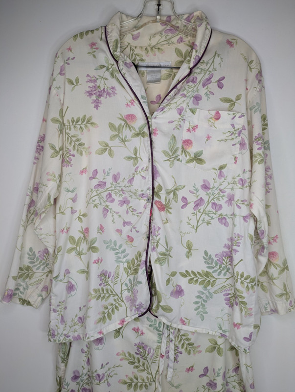 Crabtree Evelyn Pajamas Set Cotton Floral Turkiye Cream Vintage Pocket S Women's gallery