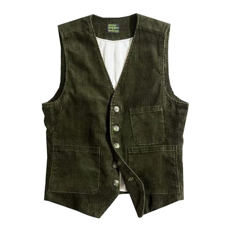 Men Single-breasted Corduroy Blazer Vest Coat Sleeveless Bussiness Waistcoat=SML gallery