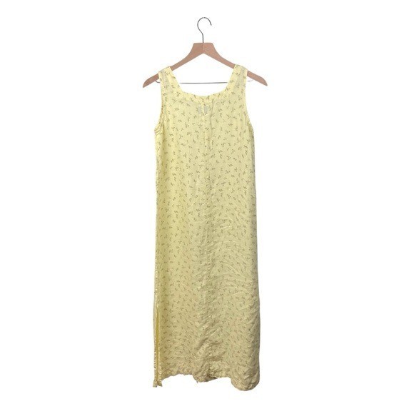 Via Vai by Pollero Womens 100% Linen Maxi Dress Size Small Yellow Floral Cottage gallery