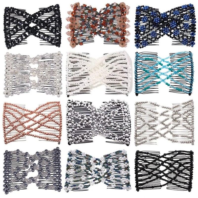12 PCS Beaded Hair Side Combs Clips - Double Bun Maker Accessories for Thick Wav gallery