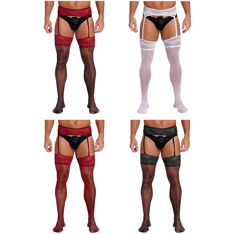 Men Stocking Glossy Long Socks Dance Pantyhose Lace Lingerie Sheer High Waist gallery