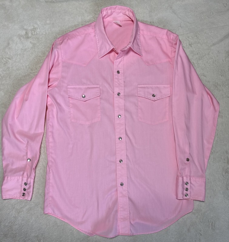 Vintage Pink Western Shirt Mens 16 33 Pearl Snap Rodeo Rockabilly Cowboy USA