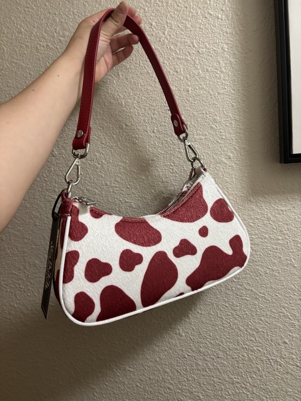 Von Dutch Small Cow Print Shoulder Bag Zip Closure Chain Strap Charm Pockets gallery