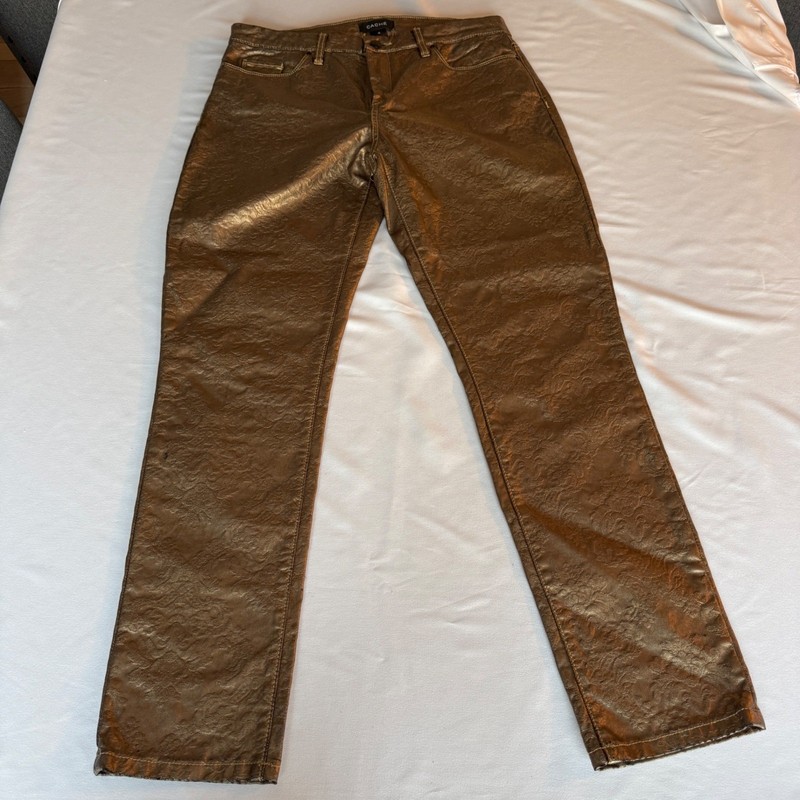 Vtg Cache Metallic Gold Embossed Floral Damask Straight Leg Pants Size 10 NWT gallery