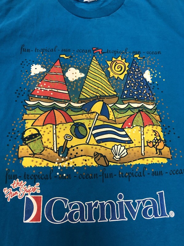 Vintage Carnival Cruise Beach Graphic Print Single Stitch T Shirt Size XL gallery