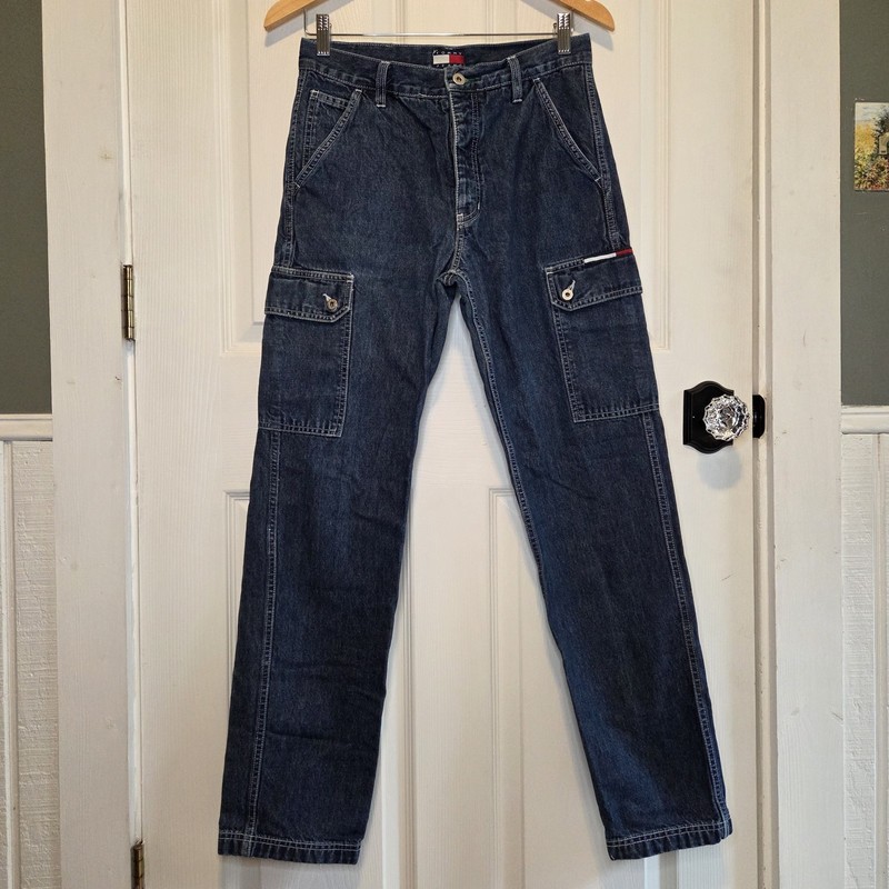 Vtg Tommy Hilfiger Cargo Blue Jeans 5 Y2k 90s City Streetwear Skater Grunge