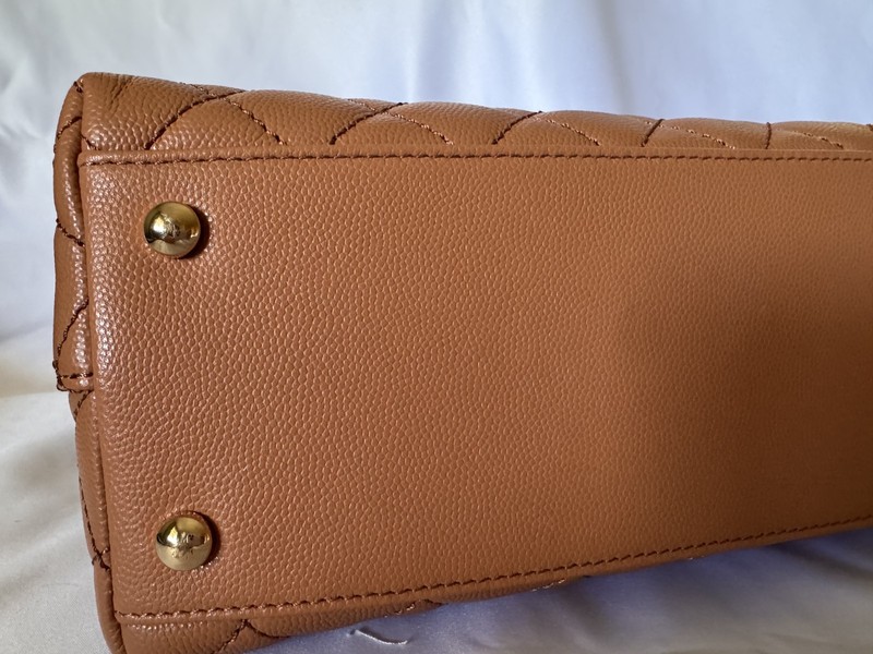 Chanel small flap bag with top handle caramel/cognac brown caviar leather gallery
