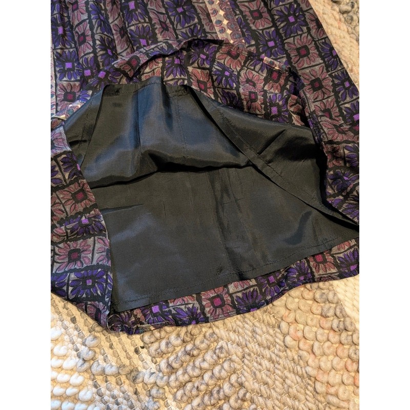 Plenty by Tracy Reese Silk Wool Blend Tie Neck Dress Purple Floral Geometric 6 gallery