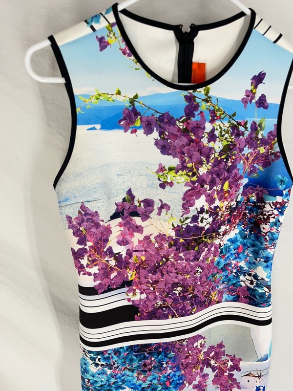 Clover Canyon Floral Print Scuba Bodycon Dress SZ M Racerback Neoprene Fitting gallery