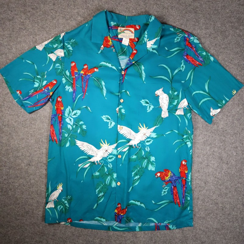 Vtg 80s Paradise Found Hawaiian Shirt Mens XL Aloha Tropical Parrots Made In USA