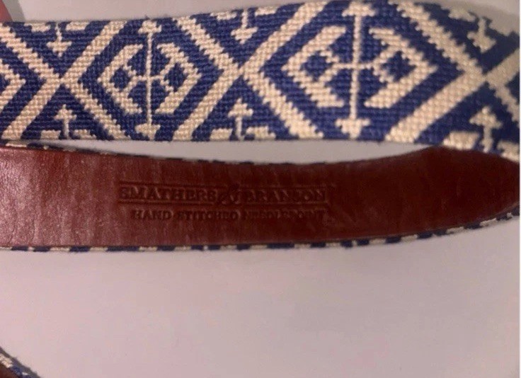 Smathers & Branson Men's Scarsdale Dress Belt 42 Blue/White gallery