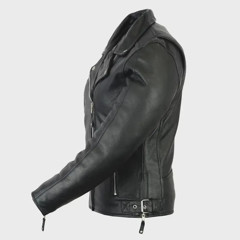 New Women's Black Biker Style Moto Genuine Soft Cowhide Leather Jacket Gift For gallery