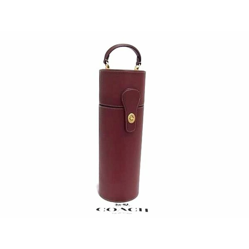 COACH CO235G Leather Turn Lock Handbag Wine Bottle Case Men s Women s Bordeaux