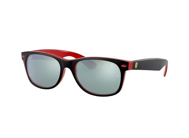 Ray-Ban RB2132M Scuderia Ferrari Matte Black on Red/Silver Flash 55mm Sunglasses