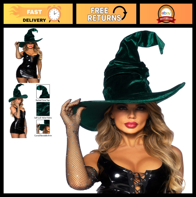 Ruched Witch Hat for Women – Large Size, Perfect for Halloween Costume Accessory