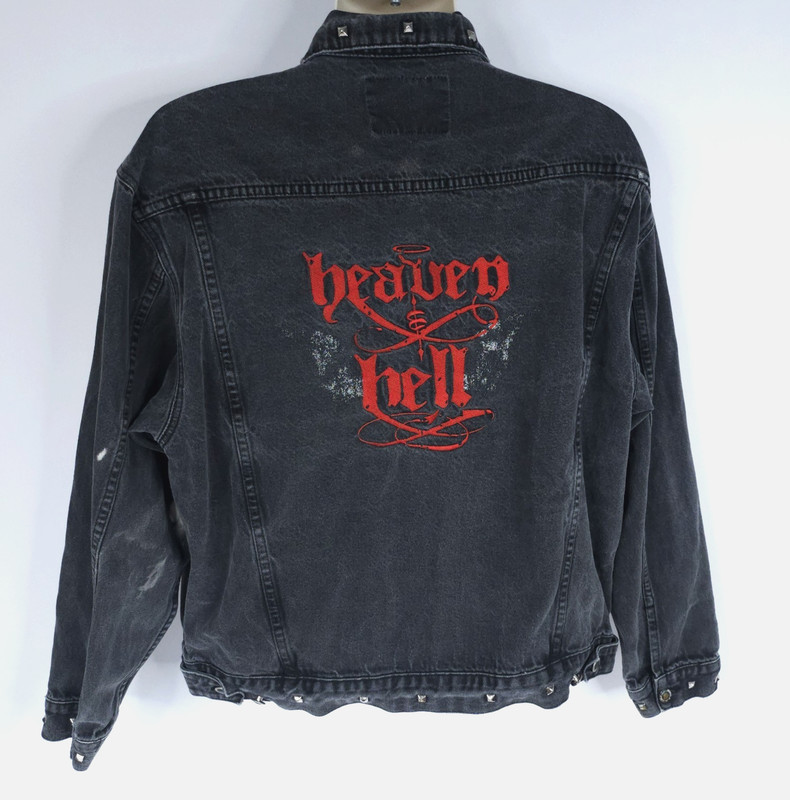 VTG Haleman Denim Jacket Mens XL Black Heaven & Hell Studded Jeans Grunge READ