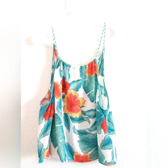 Forever 21 Contemporary Floral Tank Top Tassels Hawaiian Flowers XS Chest 28″