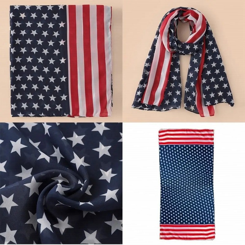 American Independence Day Flag Scarf Five Pointed Star Design Windproof Chiffon gallery