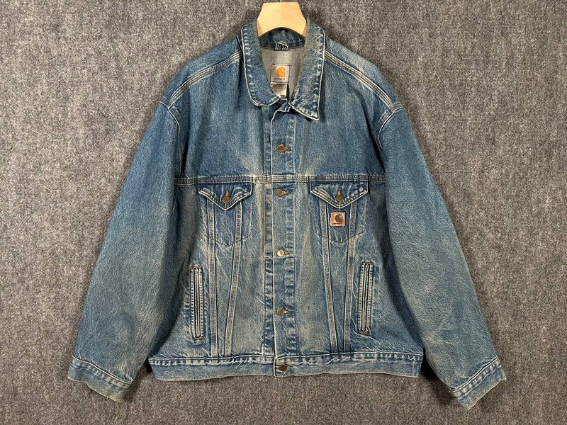 Vtg 90s Carhartt J12DST Men’s 2XL Regular Blue Denim Trucker Jacket Made in USA