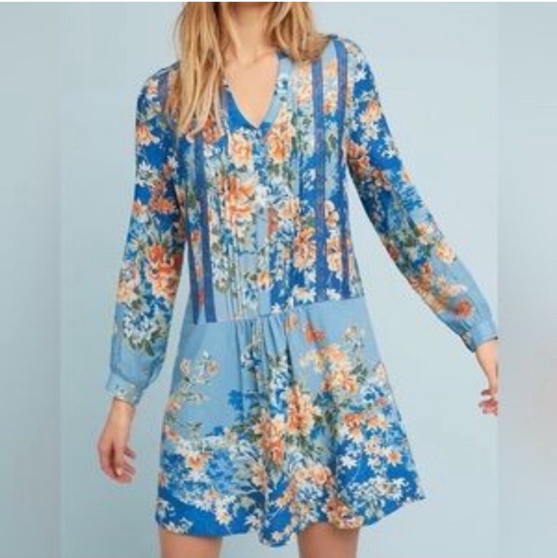 TINY Anthropologie Gaina Tunic Floral Lace Dress Drop Waist Cottagecore Small