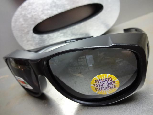 WRAP AROUND DRIVING POLARIZED SUN GLASSES Over RX Glass Fit Matte Black Frame gallery