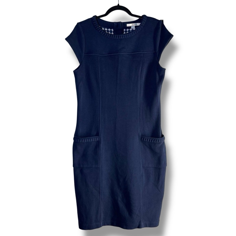 Boden Size 12L Miranda Ponte Knit Sheath Dress Front Pockets Ruffled Trim Career
