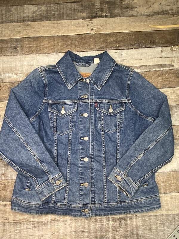 Levis Original Trucker Jean Jacket Womens Plus 1X Dark Blue Denim Stretch Cotton