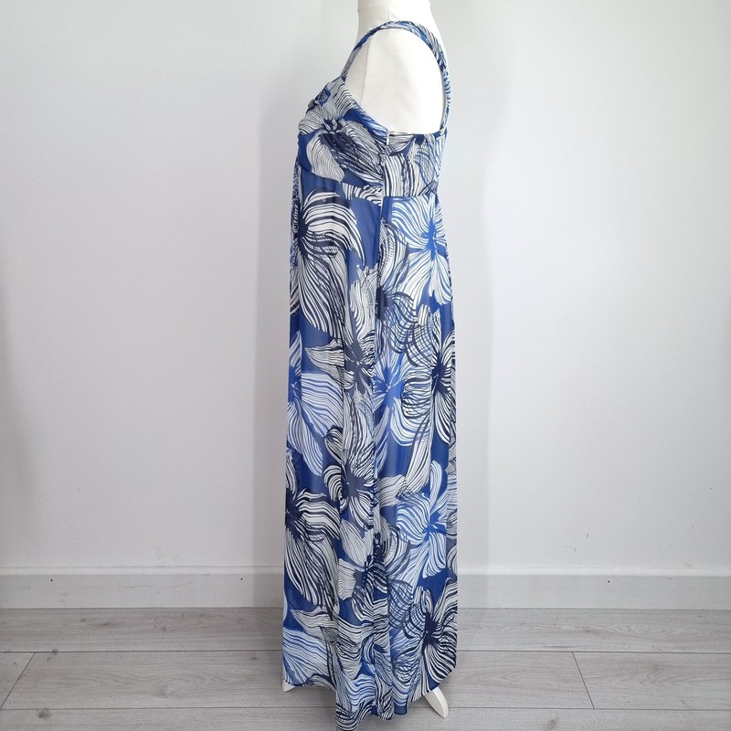Marks & Spencer Maxi Dress UK 16 Blue Floral Print Empire Waist Lined Party gallery