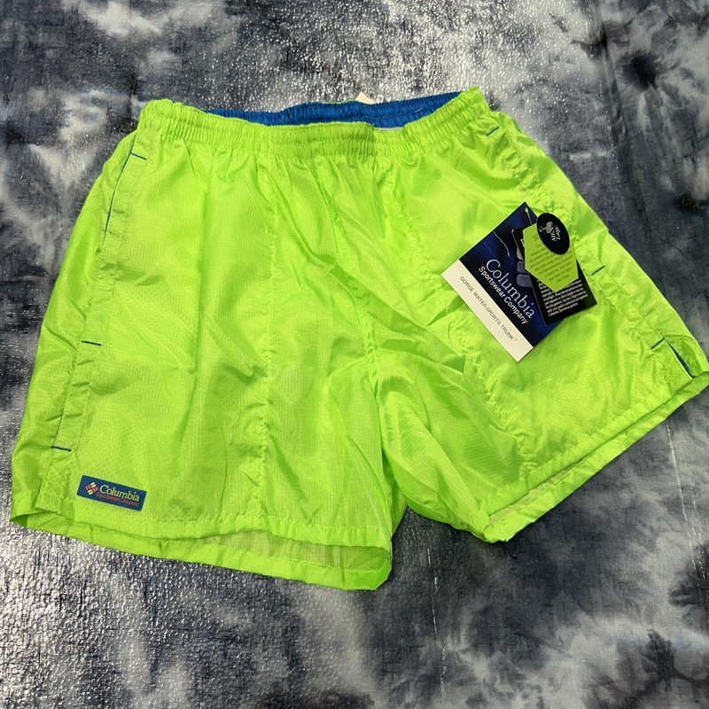 Columbia Gorge Water Sports Swim Trunk Men Large Bright Green w/ Hot Pink Pocket