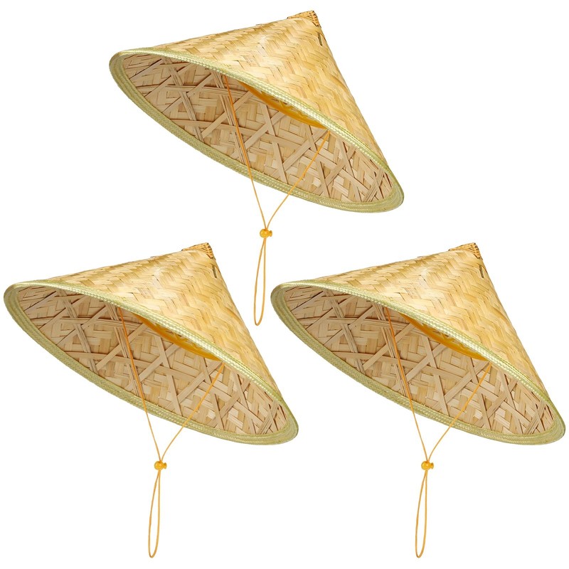 3 Pcs Traditional Chinese Rice Bamboo Hat Asian Straw Bamboo Vietnamese Hat f…