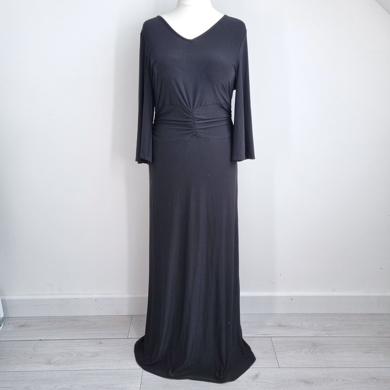Club L London Maxi Dress UK 20 Black Ruched Open Back Evening Occasion Gothic