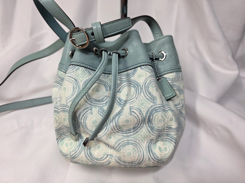 Coach Signature Aubrey Mini Bucket Crossbody Aqua Blue Mint White 45302