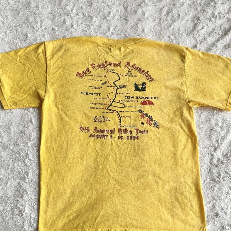 Vintage Biking Shirt Tee Mens Medium Gold New England Bike Vermont New Hampshire