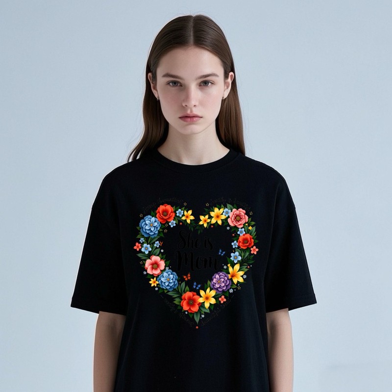 She is Mom Floral Heart Shirt Mother's Day Gift Strong Beautiful Mom Casual Tee gallery