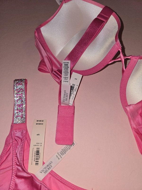 Victoria's Secret Shine Strap Bombshell Push Up Bra Thong Set Rose Garden NWT gallery