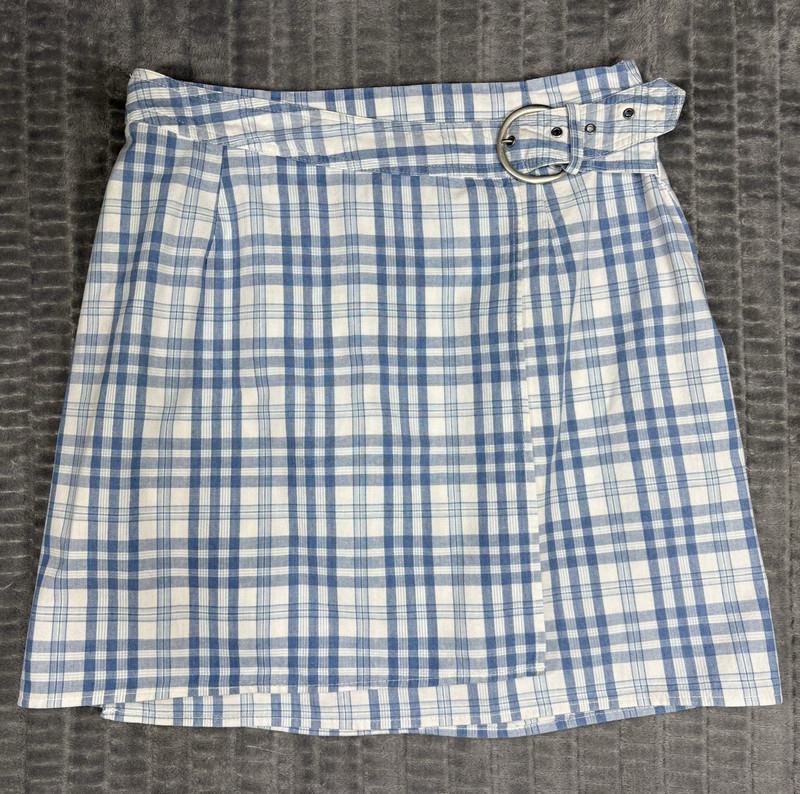 VTG 90s Blue Plaid Wrap Mini Skirt Size 7 Small Clueless Coquette
