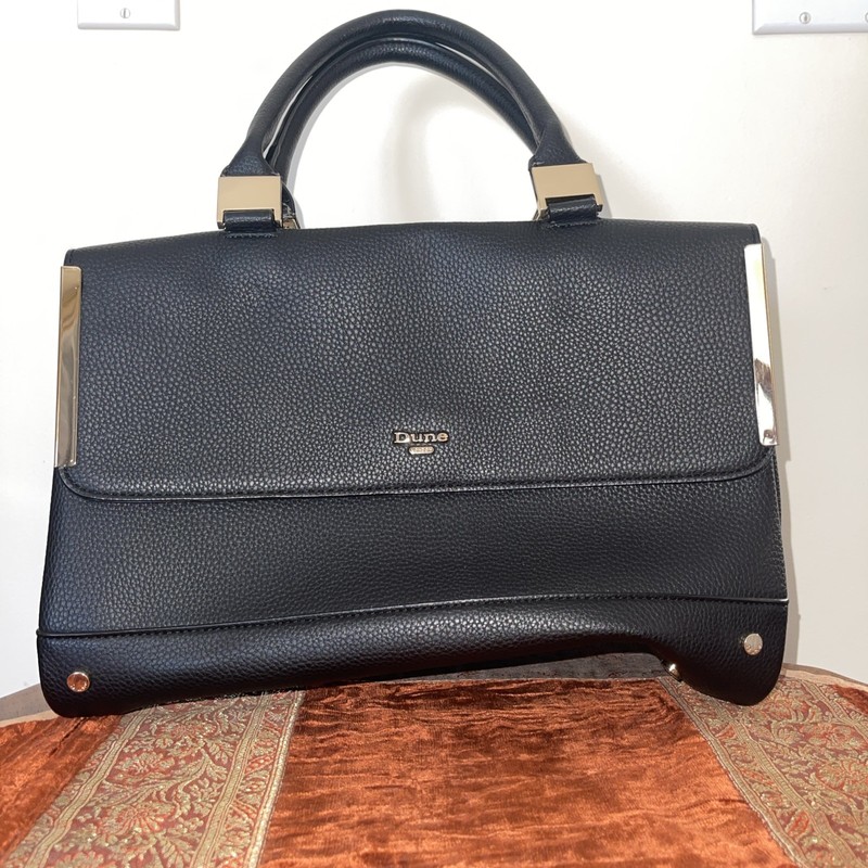 Dune London Black Satchel Top Handle Bag Gold Hardware Adjustable Strap Coin Pu…