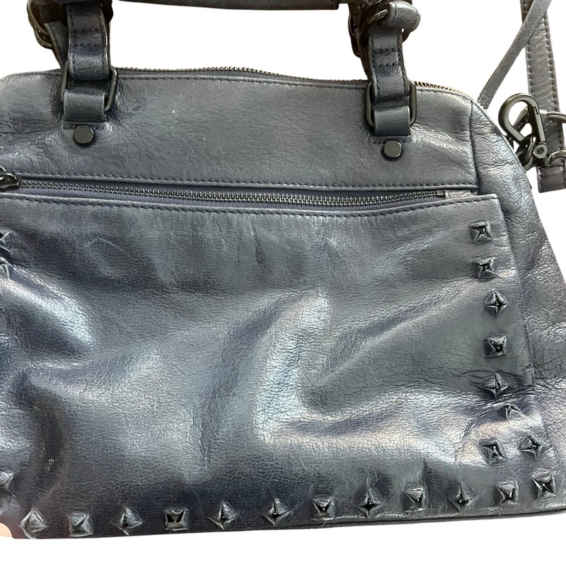 Elliott Lucca Handbag Olvera Navy Blue Leather Pyramid Sud Bag Satchel gallery