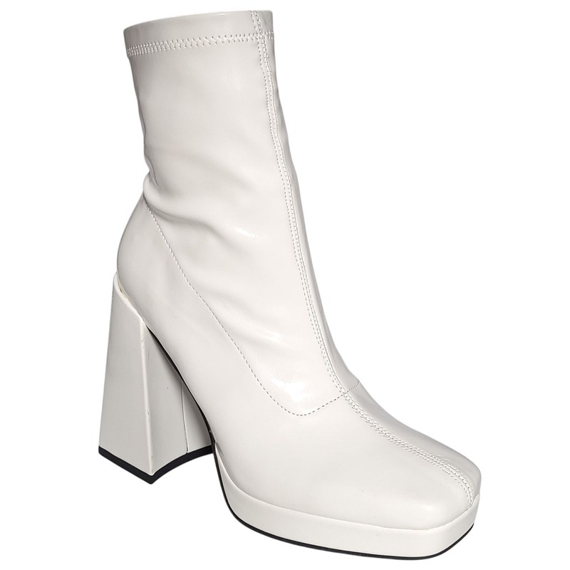 Wild Pair Women Beautee Block Heel Platform Booties Size US 8M White Patent