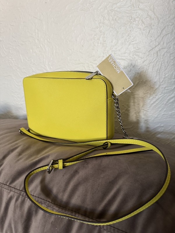 Michael Kors Small Yellow Crossbody Zip, Silver Chain Strap, Detachable, Pockets gallery