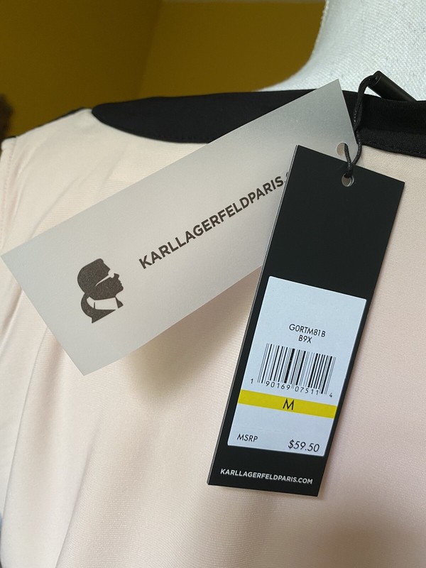 *NWT* Karl Lagerfeld Paris Pink Black V-Neck Lace Sleeveless Blouse Top - Medium gallery