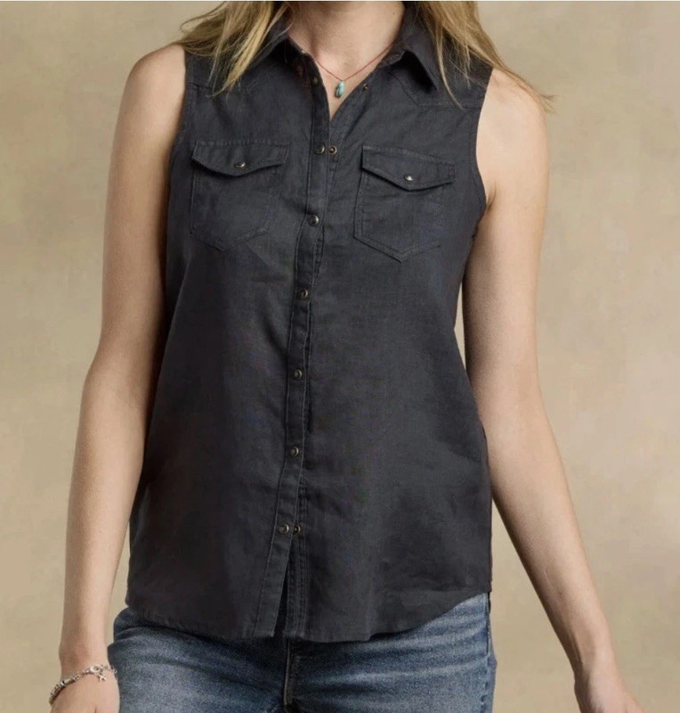 SUNDANCE LIVING CATALOG SZ L MANITOU SLEEVELESS SHIRT BUTTON DOWN Blouse WILLOW