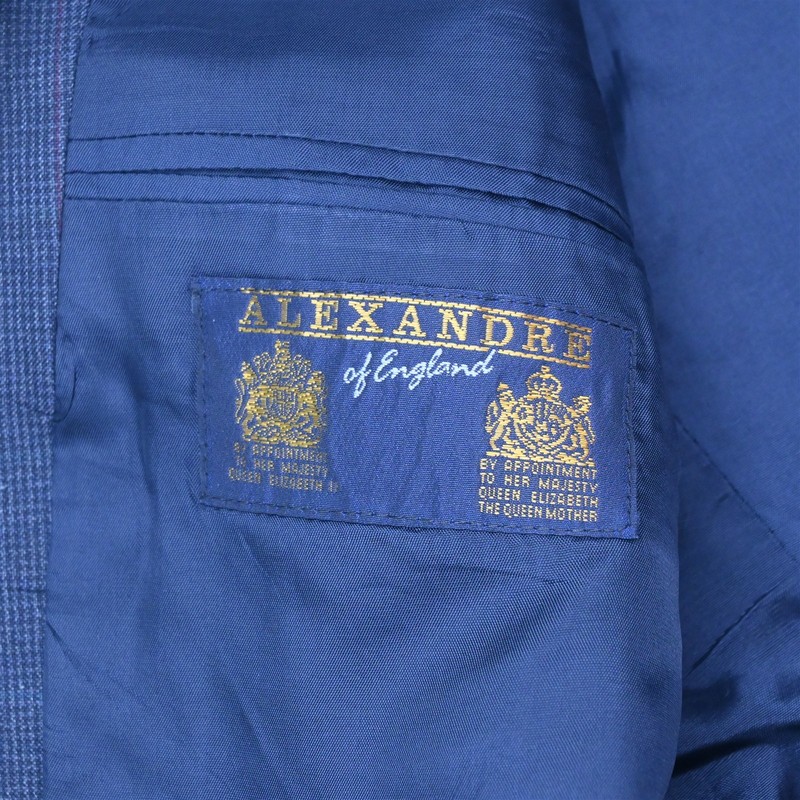 Alexandre of England 40R 32x32 Blue Houndstooth Check 100% Wool Mens Suit gallery