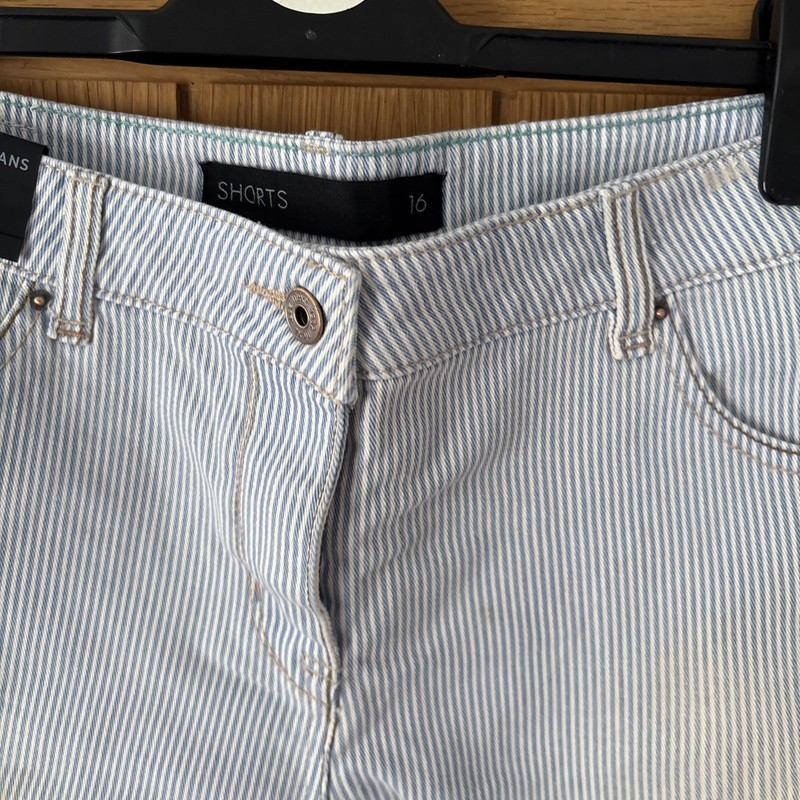 Next Light Wash Striped Distressed Denim Shorts Size 16 BNWOT gallery
