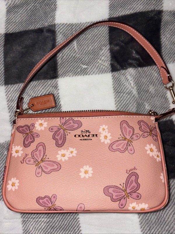 Coach Nolita 19 Pink Butterfly Daisy Pebbled Leather Shoulder Bag New